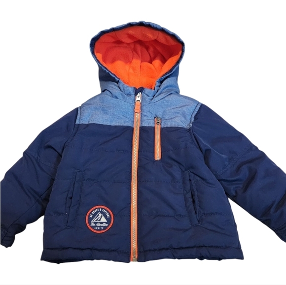Carter's Toddler Boy Blue And Orange Hooded Quilted Puffer Winter Jacket Size 2T - Picture 5 of 10